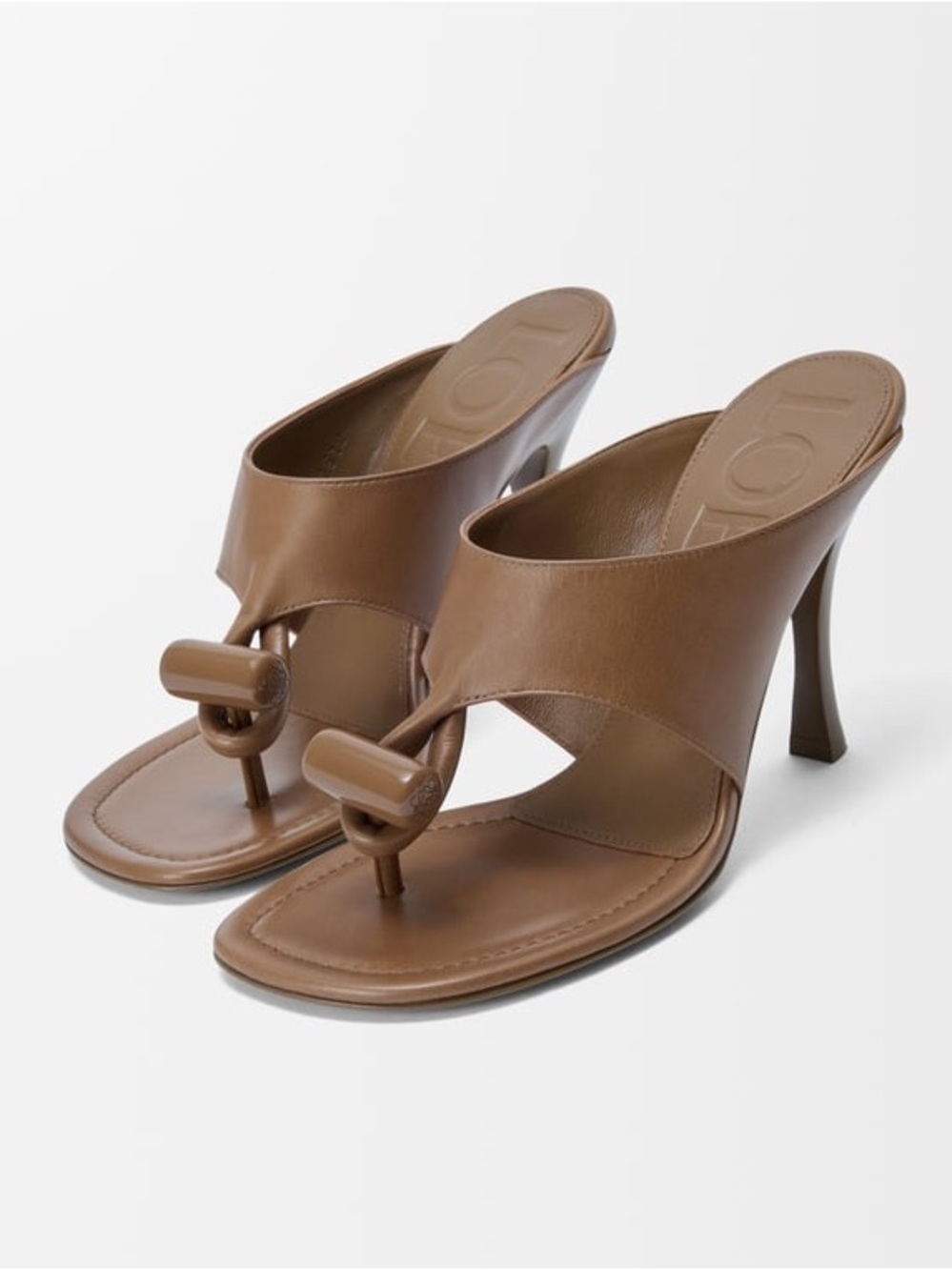 Loewe - Toggle Sandal in Shiny Smooth Calfskin - Size 37 - Oak / Taupe